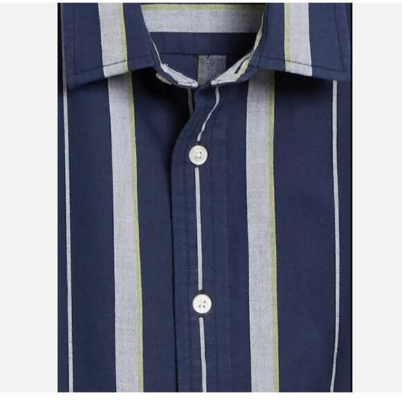 Banana Republic UNTUCKED Slim Fit Navy/Grey Stripe Button-down Cotton Size L $80 - Picture 4 of 4